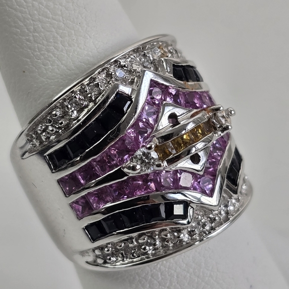 Designer Behzad Sarhady 14K White Gold Multi-Color Gemstone & Diamond Ring - Picture 6 of 14